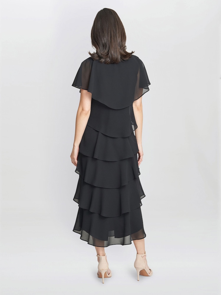 Gina Bacconi Rebecca Midi Tiered Dress With Shoulder Trim - Image 2 of 5