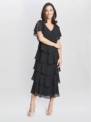 Gina Bacconi Rebecca Midi Tiered Dress With Shoulder Trim - Image 3 of 5