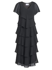 Gina Bacconi Rebecca Midi Tiered Dress With Shoulder Trim - Image 5 of 5