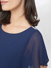 Gina Bacconi Dark Blue Tessa Midi Tiered Dress With Shoulder Trim - Image 4 of 5