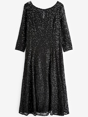Gina Bacconi Black Elianna Midi-Length Sequin Lace 3/4 Sleeve Cocktail Dress - Image 5 of 6