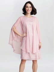 Gina Bacconi Kleid mit Folien-Blumenmuster und Chiffon-Cape, Rosa - Bild 1 von 6