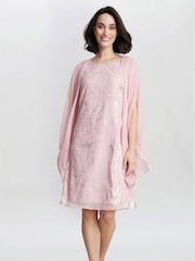 Gina Bacconi Kleid mit Folien-Blumenmuster und Chiffon-Cape, Rosa - Bild 3 von 6