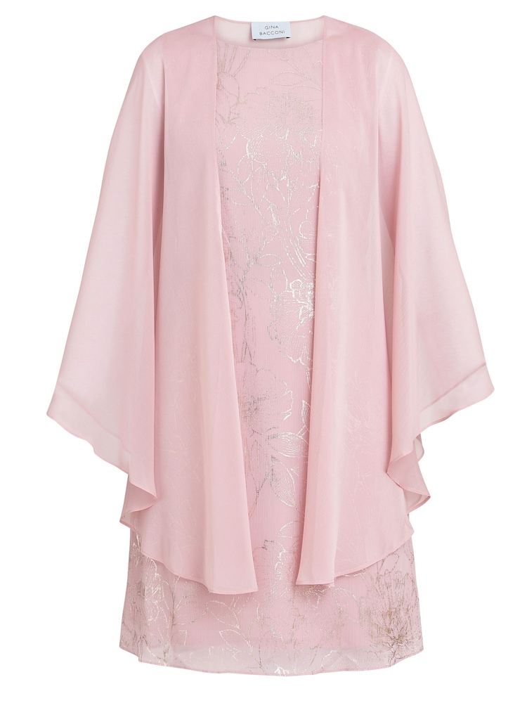Gina Bacconi Kleid mit Folien-Blumenmuster und Chiffon-Cape, Rosa - Bild 6 von 6
