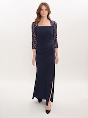 Gina Bacconi Blue Una Maxi Dress With Lace Sleeves - Image 1 of 5