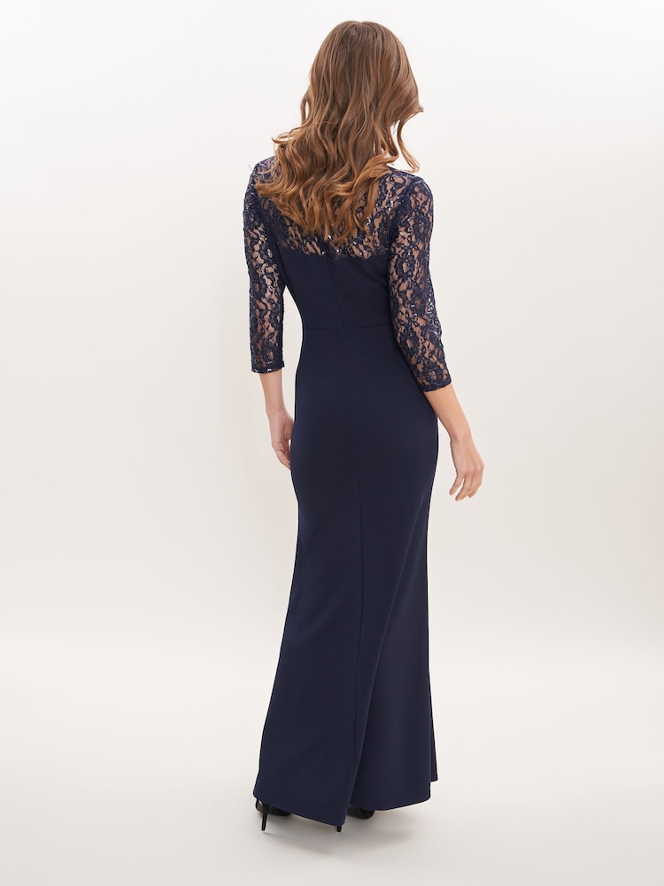 Gina Bacconi Blue Una Maxi Dress With Lace Sleeves - Image 2 of 5