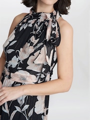 Gina Bacconi Printed Maxi Black Dress With Tie Neckline Detail - Image 4 of 5