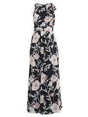 Gina Bacconi Printed Maxi Black Dress With Tie Neckline Detail - Image 5 of 5