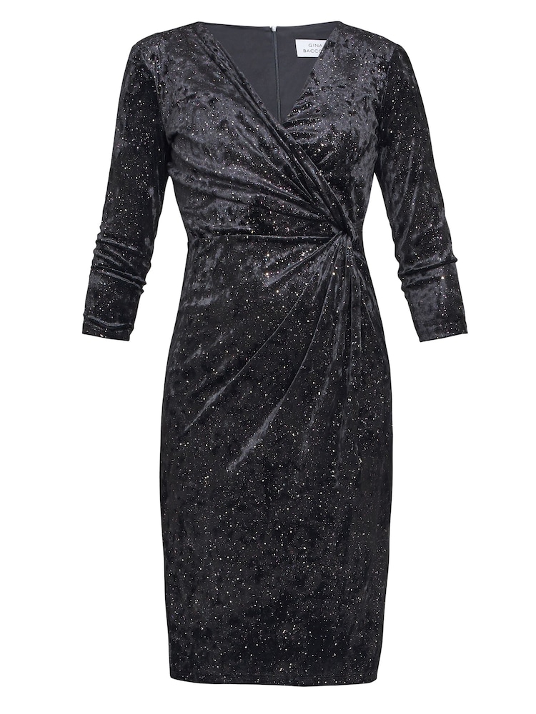 Gina Bacconi Shannon Velvet Wrap Knot Black Dress - Image 5 of 5