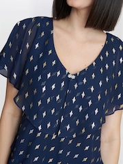 Gina Bacconi Blue Sybil Foil Print Tier Dress - Image 4 of 5