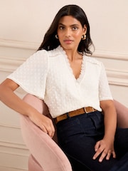 Love & Roses Ivory White Dobby Flutter Sleeve Blouse - Image 1 of 4