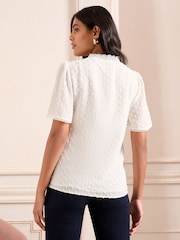 Love & Roses Ivory White Dobby Flutter Sleeve Blouse - Image 4 of 4
