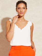 Love & Roses Ivory White V Neck Scallop Detail Tie Shoulder Vest - Image 1 of 4