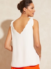 Love & Roses Ivory White V Neck Scallop Detail Tie Shoulder Vest - Image 3 of 4
