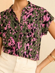Love & Roses Khaki Green Roll Sleeve Utility Shirt - Image 2 of 4