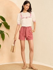 Love & Roses Ivory White Embroidered Yoke Puff Sleeve Blouse - Image 4 of 4