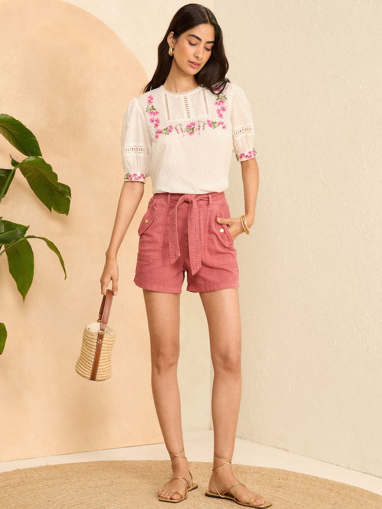 Love & Roses Ivory White Embroidered Yoke Puff Sleeve Blouse - Image 4 of 4