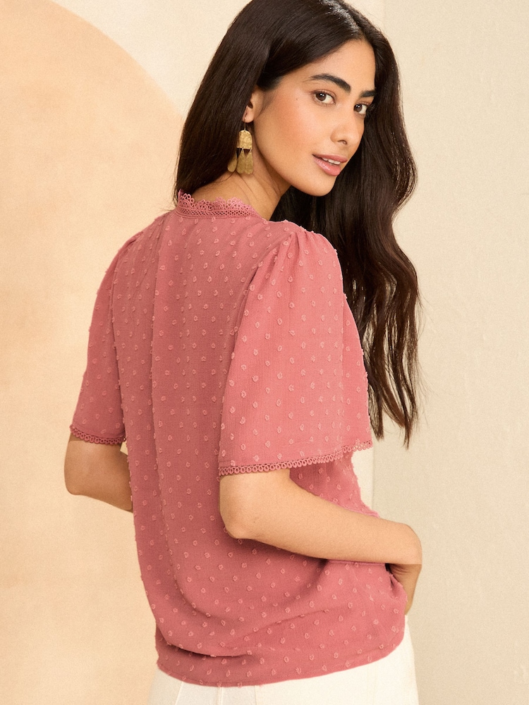 Love & Roses Pink Dobby Flutter Sleeve Blouse - Image 2 of 4 Love & Roses Pink Dobby Flutter Sleeve Blouse - Image 2 of 4