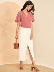 Love & Roses Pink Dobby Flutter Sleeve Blouse - Image 4 of 4