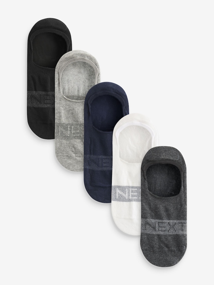 Grey/Black/White 5 Pack Invisible Trainers Socks - Image 1 of 7