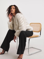 JD Williams Cream Collarless Long Pile Faux Fur Coat - Image 3 of 4