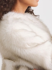 JD Williams Cream Collarless Long Pile Faux Fur Coat - Image 4 of 4