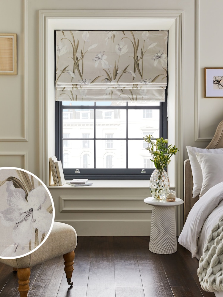 Natural Ready Made Blackout Roman Blind Lily Floral - Image 1 of 7