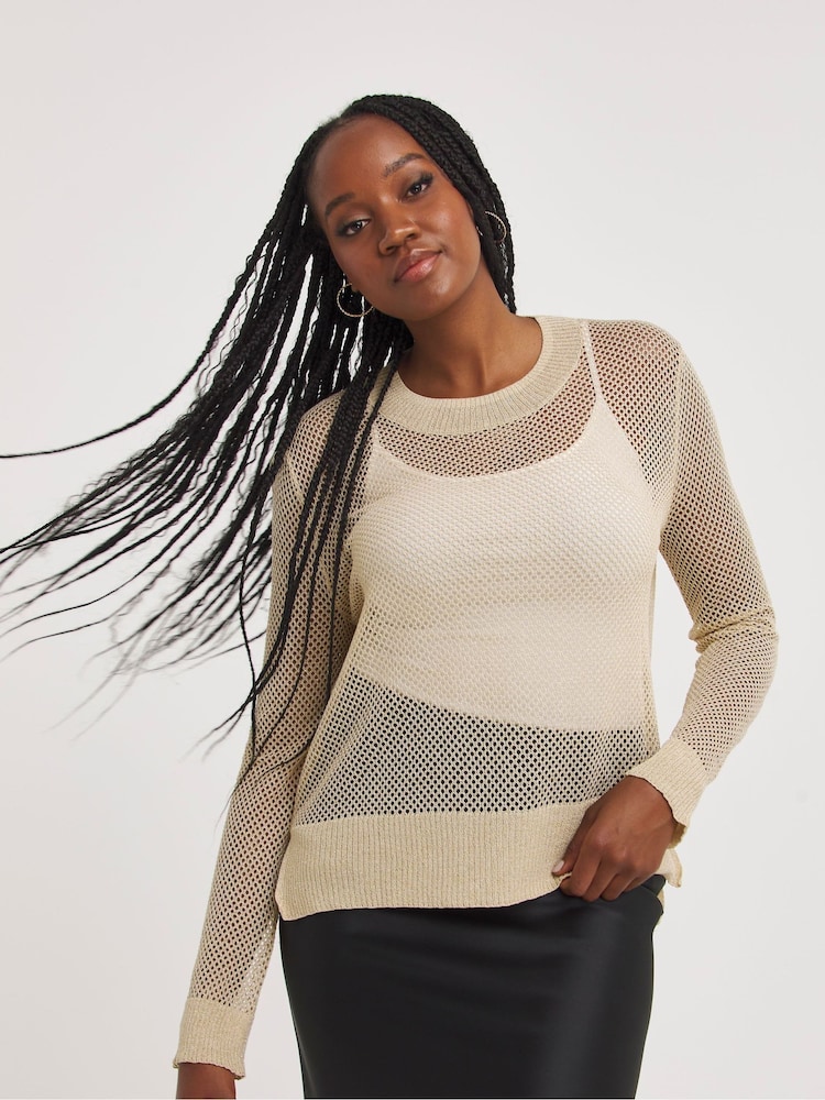 Simply Be Cream Hole Knit Jumper - Image 1 of 4