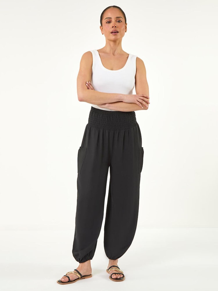 Roman Black Petite Shirred Waist Trousers - Image 2 of 5 Roman Black Petite Shirred Waist Trousers - Image 2 of 5