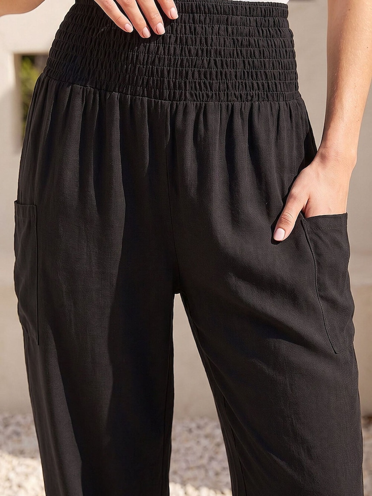 Roman Black Petite Shirred Waist Trousers - Image 4 of 4 Roman Black Petite Shirred Waist Trousers - Image 4 of 4