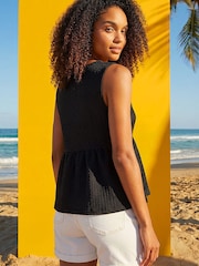 Roman Black Textured Tie Front Stretch Top - Image 3 of 4