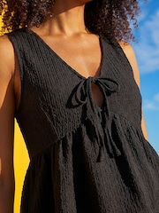 Roman Black Textured Tie Front Stretch Top - Image 4 of 4