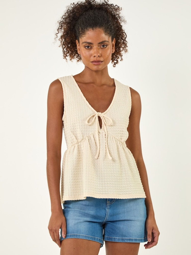 Roman Natural Textured Tie Front Stretch Top - Image 2 of 5