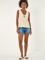 Roman Natural Textured Tie Front Stretch Top - Image 3 of 5