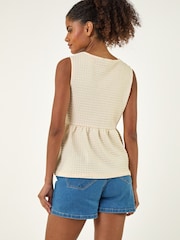 Roman Natural Textured Tie Front Stretch Top - Image 4 of 5