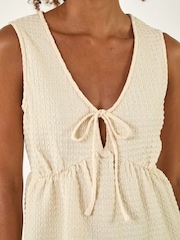 Roman Natural Textured Tie Front Stretch Top - Image 5 of 5
