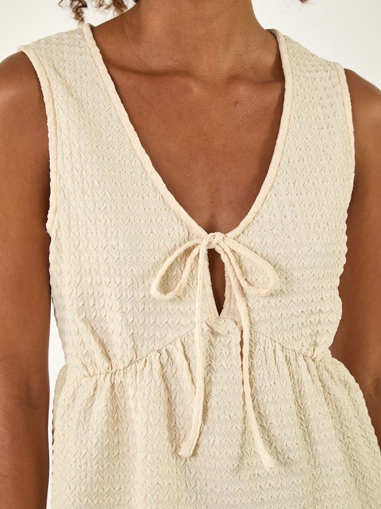 Roman Natural Textured Tie Front Stretch Top - Image 5 of 5