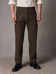 Khaki Green Straight Fit Textured Smart Chinos with Stretch - Image 1 of 6