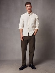 Khaki Green Straight Fit Textured Smart Chinos with Stretch - Image 2 of 6