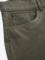 Khaki Green Straight Fit Textured Smart Chinos with Stretch - Image 6 of 6