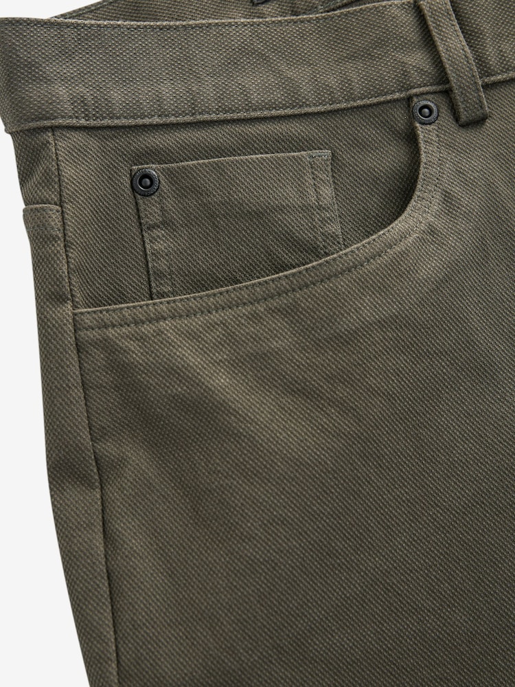 Khaki Green Straight Fit Textured Smart Chinos with Stretch - Image 6 of 6