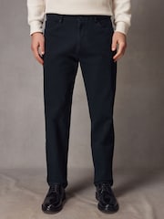 Navy Blue Straight Fit Textured Smart Chinos with Stretch - Image 1 of 9