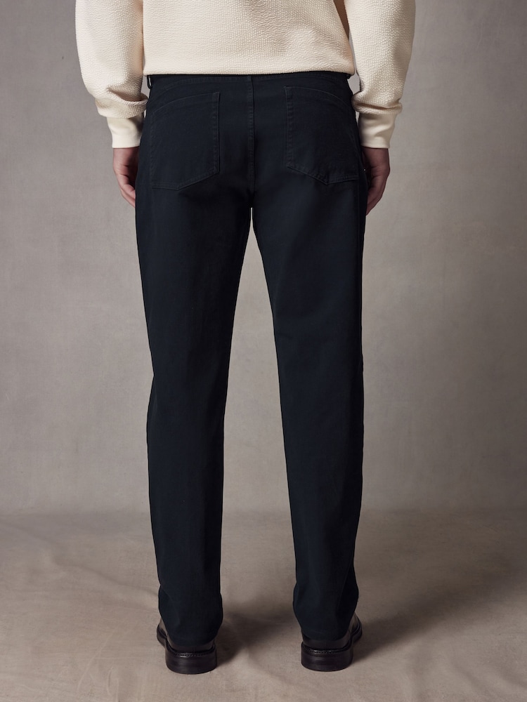 Navy Blue Straight Fit Textured Smart Chinos with Stretch - Image 2 of 9