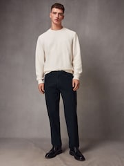 Navy Blue Straight Fit Textured Smart Chinos with Stretch - Image 3 of 9