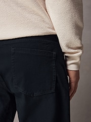Navy Blue Straight Fit Textured Smart Chinos with Stretch - Image 4 of 9