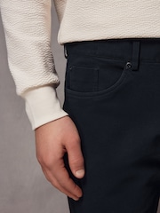 Navy Blue Straight Fit Textured Smart Chinos with Stretch - Image 5 of 9