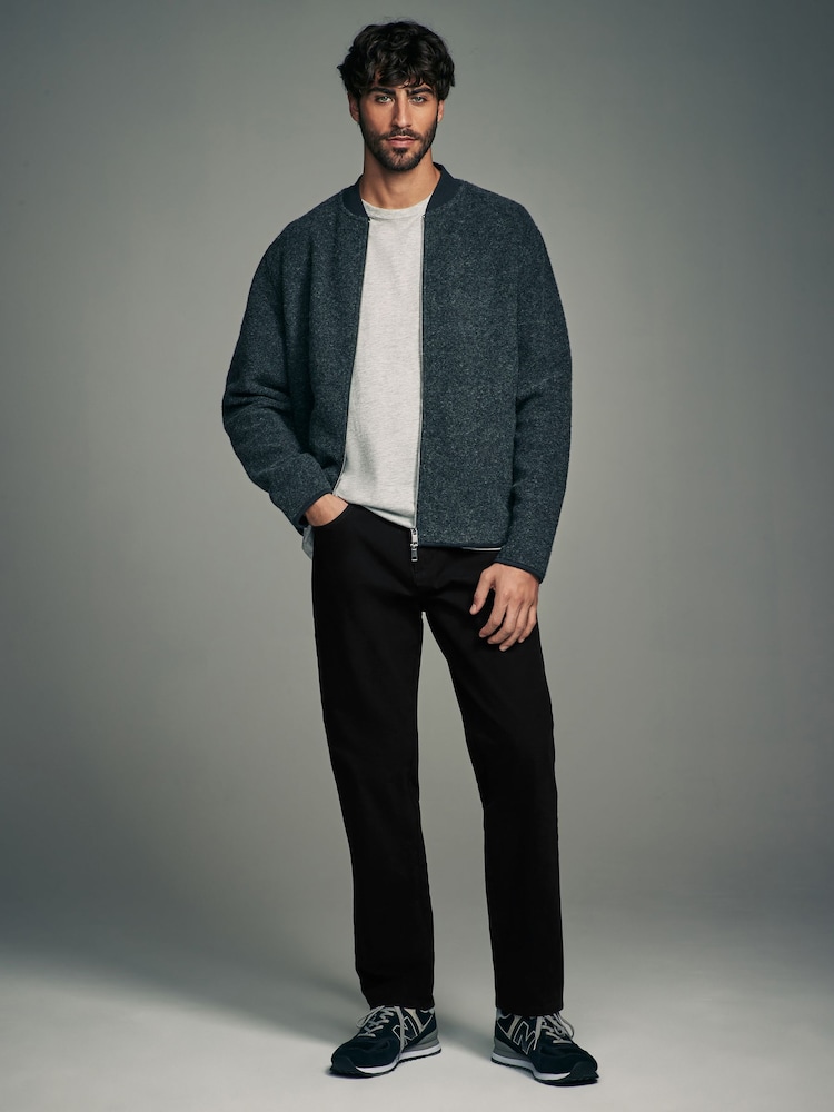 Black Straight Fit Textured Smart Chinos with Stretch - Image 2 of 9