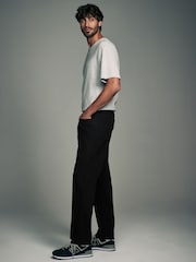 Black Straight Fit Textured Smart Chinos with Stretch - Image 3 of 9