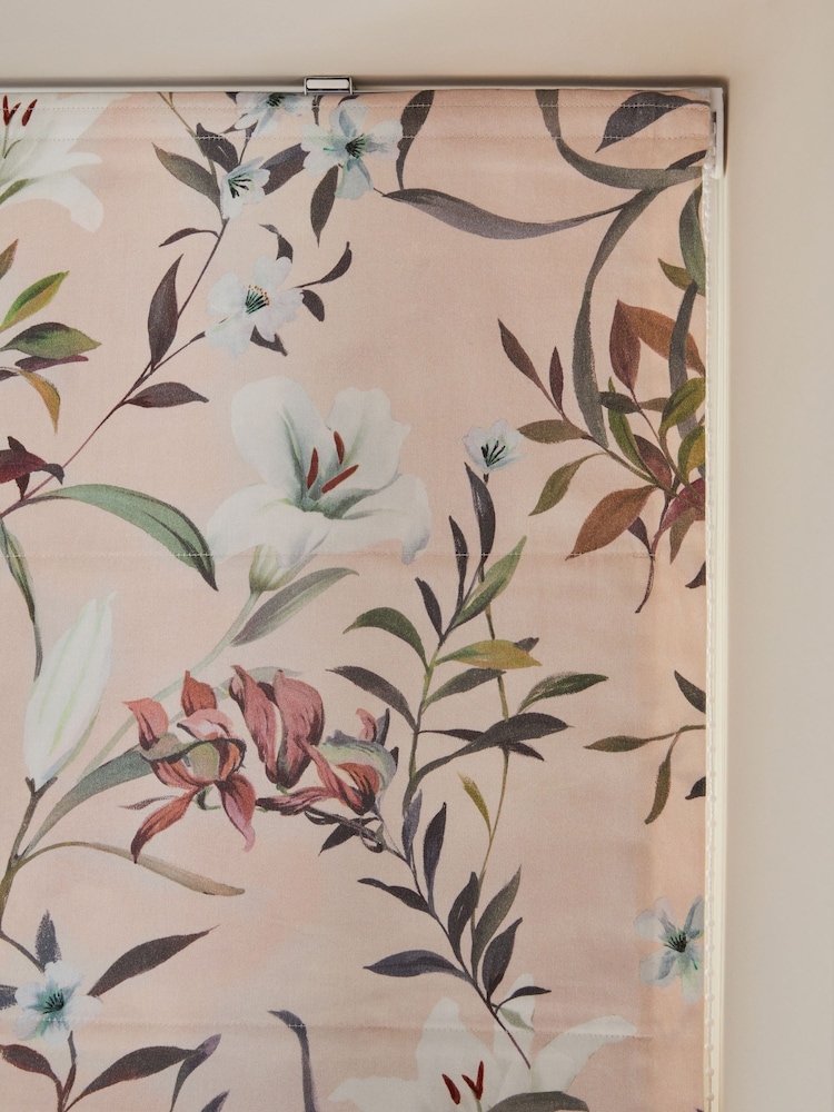 Pink Ready Made Blackout Roman Blind Lily Floral - Image 7 of 7