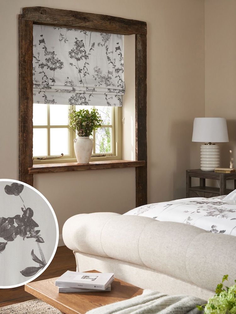 Grey Ready Made Blackout Roman Blind Floral - Image 1 of 7